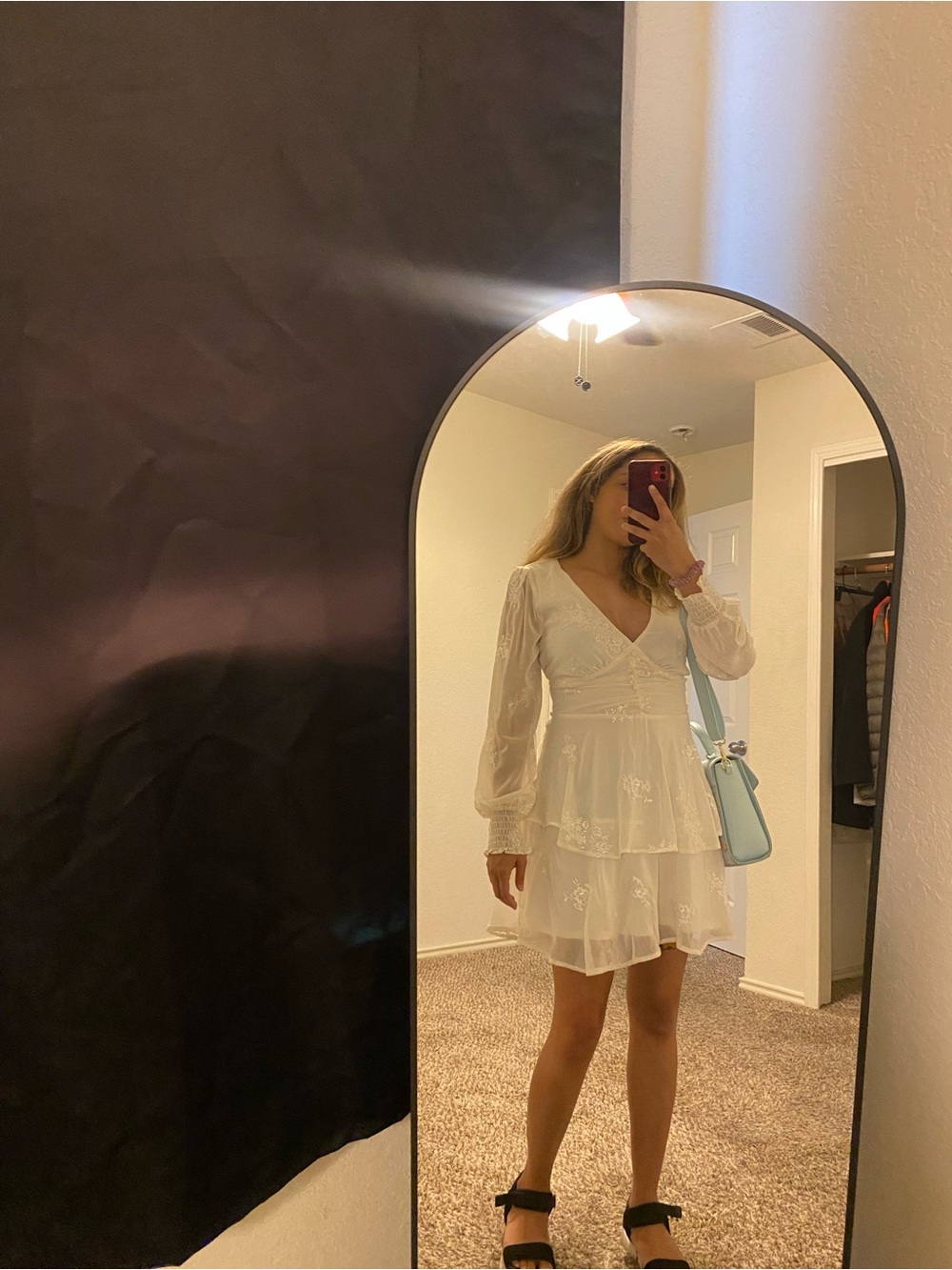 Embroidered tiered mini dress